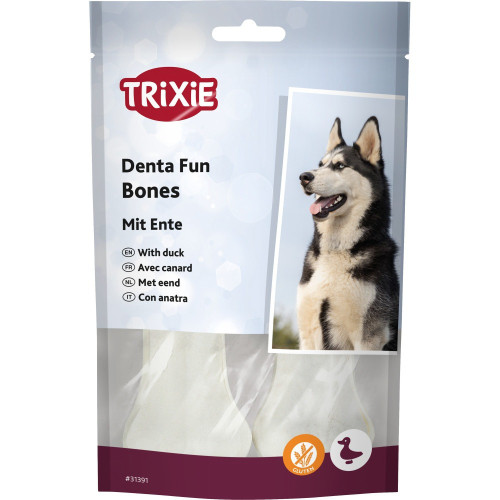 Ласощі Trixie Denta Fun Duck Chewing Bones для собак Кісточка для чищення зубів з качкою 10 см 70 г/2 шт