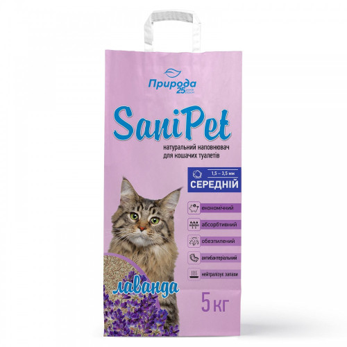 Наполнитель Природа Sani Pet для кошачьего туалета бентонитовый средняя гранула с лавандой 5 кг