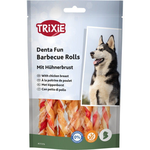 Ласощі Trixie Denta Fun Barbecue Rolls with chicken breast для собак Паличка для чищення зубів з курячою грудкою 12...