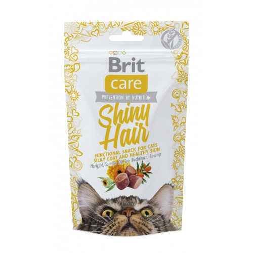 Функциональное лакомство Brit Care Cat Snack Shiny Hair для кошек для здоровья кожи и шерсти с лососем 50 г
