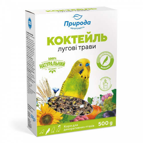 Корм Природа Коктейль для волнистых попугаев луговые травы и семена льна 500г