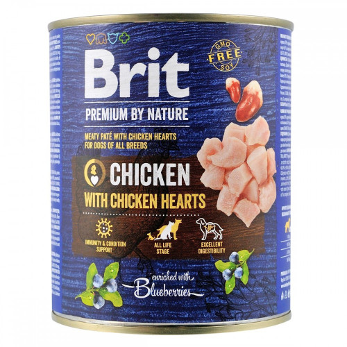 Корм влажный Brit Premium by Nature k 800 консервы для собак с курицей и куриными сердцами 800 г