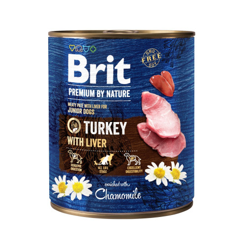 Корм влажный Brit Premium by Nature k консервы для собак с индейкой и индюшиной печенью 800 г