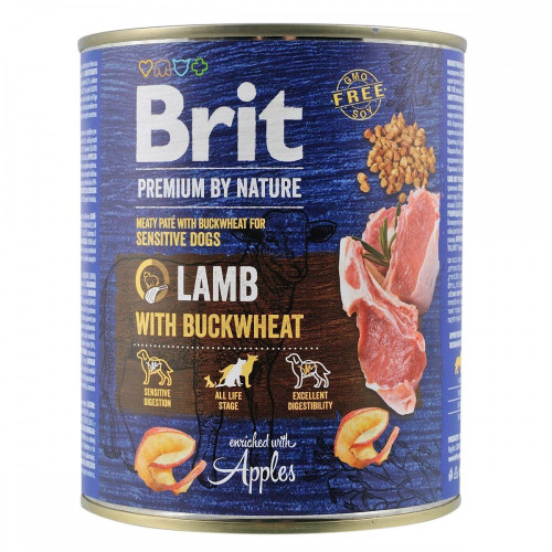 Корм влажный Brit Premium by Nature k консервы для собак с ягненком и гречкой 800 г