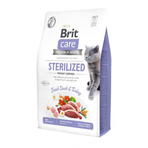 Корм сухой Brit Care Cat Grain Free Sterilized Weight Control для стерилизованных котов с излишним весом утка и...