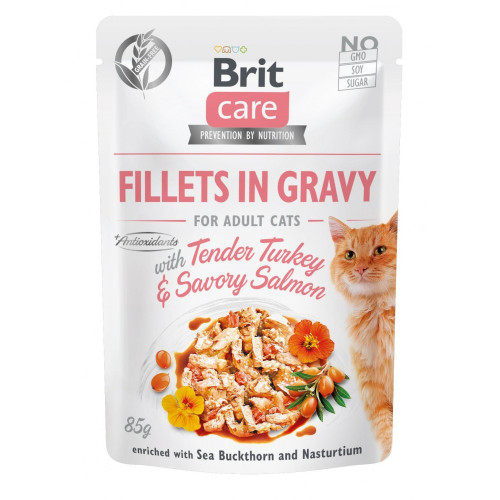 Корм влажный Brit Care Cat Pouch для взрослых котов филе с нежной индейкой и пикантным лососем в соусе 85 г