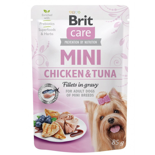 Корм влажный Brit Care Mini для взрослых собак миниатюрных пород филе с курицей и тунцом в соусе 85 г