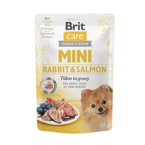 Корм влажный Brit Care Mini для взрослых собак миниатюрных пород филе с кроликом и лососем в соусе 85 г