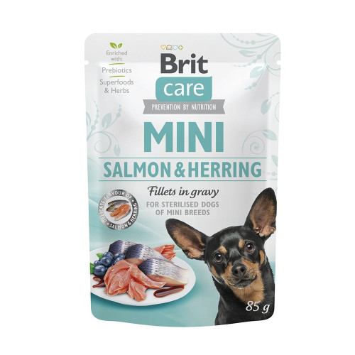 Корм влажный Brit Care Mini для взрослых собак миниатюрных пород филе с лососем и сельдью в соусе 85 г