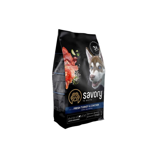 Корм сухий Savory Junior Large rich in Fresh Turkey and Chicken для молодих собак великих порід від 25 кг зі свіжою...