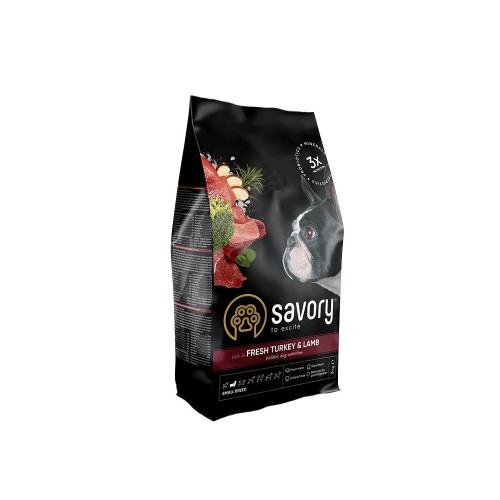 Корм сухий Savory Small Breed rich in Fresh Turkey and Lamb для дорослих собак малих порід до 10 кг зі свіжим ягням...
