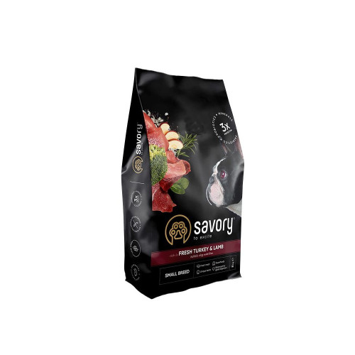 Корм сухой Savory Small Breed rich in Fresh Turkey and Lamb для взрослых собак малых пород до 10 кг со свежим...