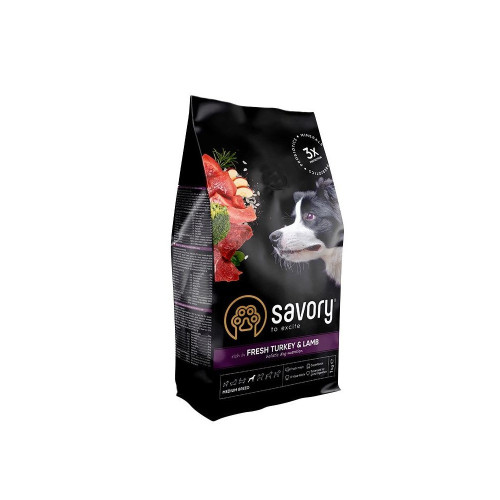 Корм сухий Savory Medium Breed rich in Fresh Turkey and Lamb для дорослих собак середніх порід від 10 до 25 кг зі...