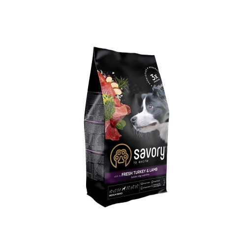 Корм сухий Savory Medium Breed rich in Fresh Turkey and Lamb для дорослих собак середніх порід від 10 до 25 кг зі...