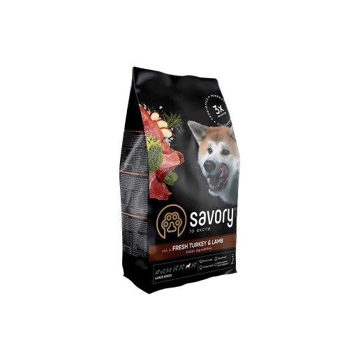 Корм сухий Savory Large Breeds rich in Fresh Turkey and Lamb для дорослих собак великих порід від 25 кг зі свіжим...
