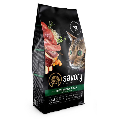 Корм сухой Savory Adult Cat Gourmand Fresh Turkey and Duck для котов-гурманов со свежей индейкой и уткой 2 кг