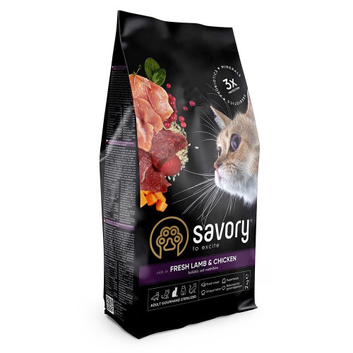 Корм сухой Savory Adult Cat Steril Fresh Lamb and Chicken для стерилизованных кошек с ягнятиной и курицей 2 кг