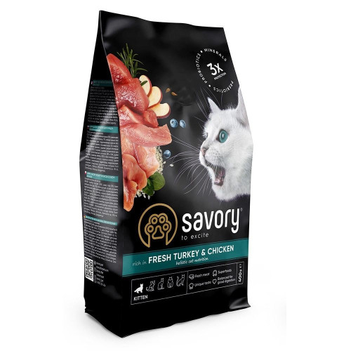 Корм сухой Savory Kitten rich in Fresh Turkey and Chicken для котят всех пород со свежей индейкой и курицей 400 г