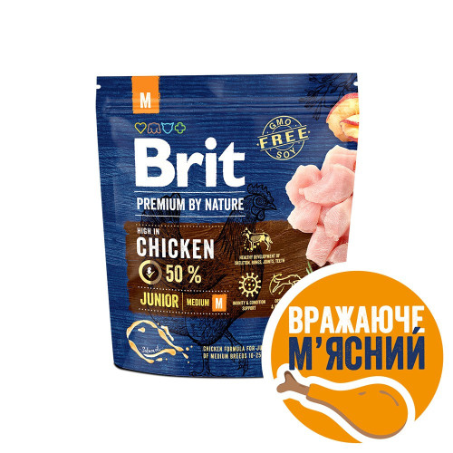 Корм сухий Brit Premium Dog Junior M для цуценят та молодих собак середніх порід від 1 до 12 місяців вагою 10-25 кг...
