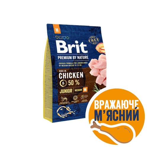 Корм сухий Brit Premium Dog Junior M для цуценят та молодих собак середніх порід від 1 до 12 місяців вагою 10-25 кг...