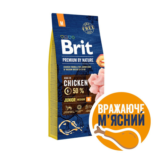 Корм сухий Brit Premium Dog Junior M для цуценят та молодих собак середніх порід від 1 до 12 місяців вагою 10-25 кг...