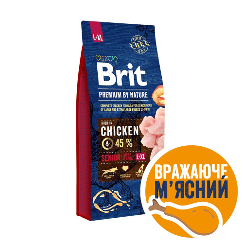 Корм сухий Brit Premium Dog Senior L+XL для собак похилого віку великих та гігантських порід вагою 25-90 кг з куркою...