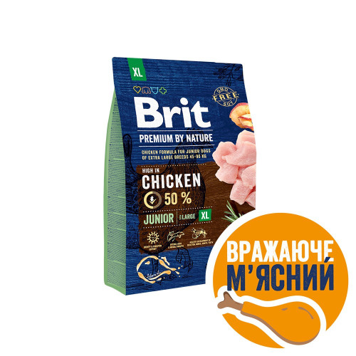 Корм сухий Brit Premium Dog Junior XL для цуценят і молодих собак гігантських порід від 1 до 30 місяців вагою 45-90...