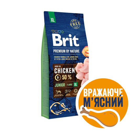 Корм сухий Brit Premium Dog Junior XL для цуценят і молодих собак гігантських порід від 1 до 30 місяців вагою 45-90...