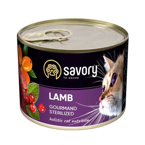 Корм влажный Savory Cat Can Adult Sterilised консервы для стерилизованных кошек с ягненком 200 г