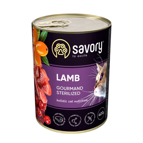 Корм влажный Savory Cat Can Adult Sterilised консервы для стерилизованных кошек с ягненком 400 г