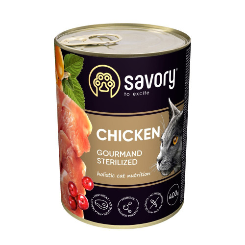 Корм влажный Savory Cat Can Adult Sterilised консервы для стерилизованных кошек с курицей 400 г