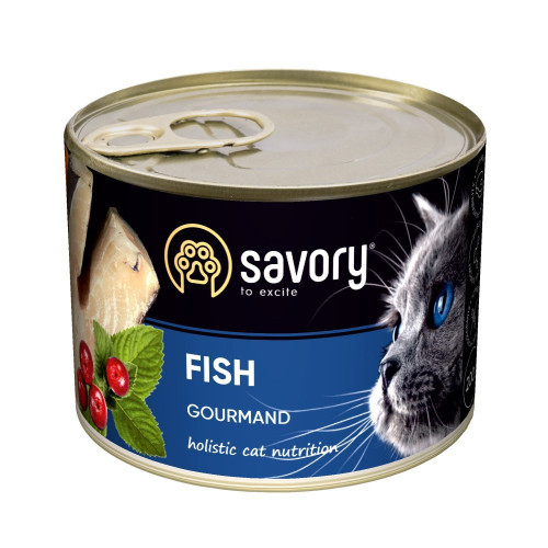 Корм влажный Savory Cat Can Adult Fish консервы для привередливых кошек с рыбой 200 г