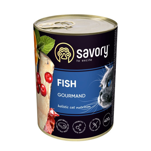 Корм влажный Savory Cat Can Adult Fish консервы для привередливых кошек с рыбой 400 г