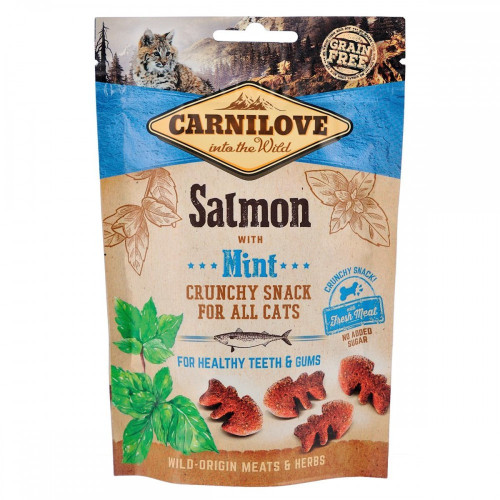 Лакомство Carnilove Cat Crunchy Snack Salmon with Mint для кошек для здоровья зубов и десен с лососем и мятой 50 г