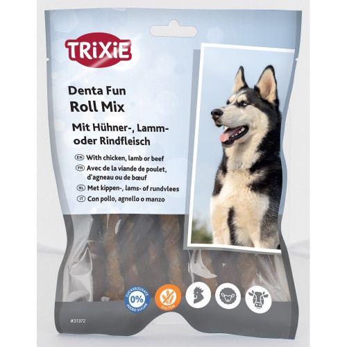 Лакомство Trixie Denta Fun Roll Mix для собак Палочка с курицей, ягненком или говядиной 10 см 250 г