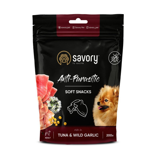 М’які ласощі Savory Anti-Parasitic Tuna and Wild Garlic для собак усіх порід з антипаразитарним ефектом з тунцем і...