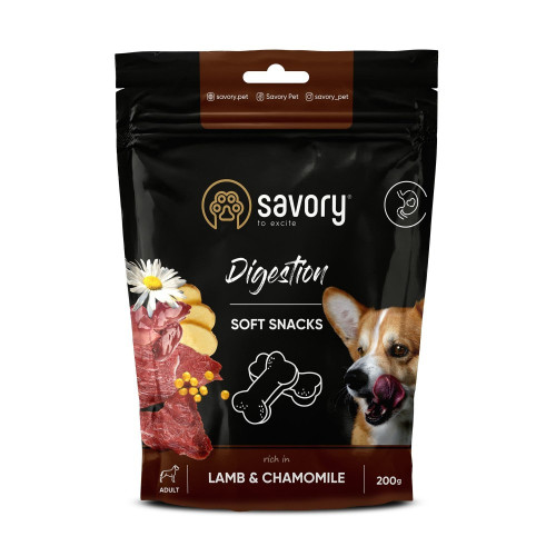 М’які ласощі Savory Digestion Lamb and Chamomile для собак усіх порід для покращення травлення з ягням та ромашкою 200 г