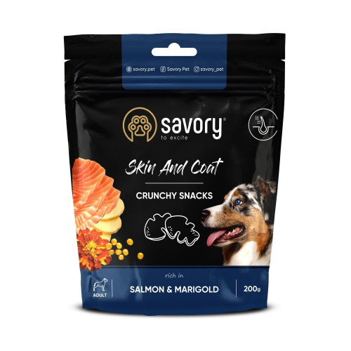 Хрустящие лакомства Savory Skin and Coat with Salmon and Marigolds для собак всех пород для здоровья кожи и шерсти с...