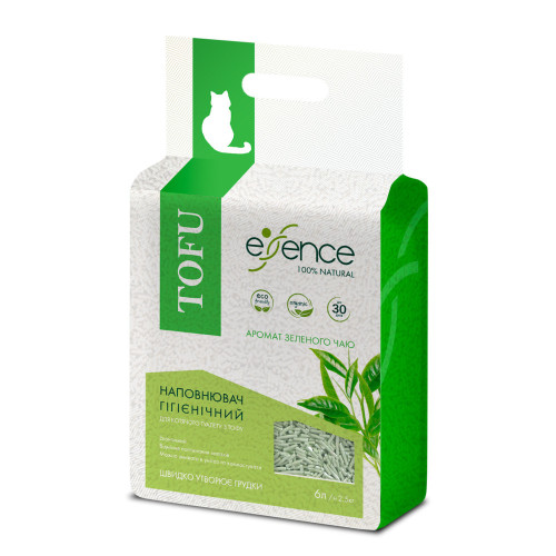 Наполнитель гигиенический Essence для кошачьего туалета натуральный с тофу с ароматом зеленого чая гранула 2 мм 6 л