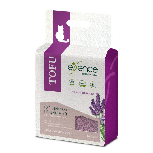 Наполнитель гигиенический Essence для кошачьего туалета натуральный с тофу с ароматом лаванди гранула 2 мм 6 л