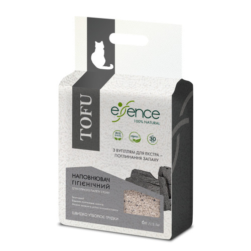 Наполнитель гигиенический Essence для кошачьего туалета для экстра поглощения запаха натуральный с тофу с углем...