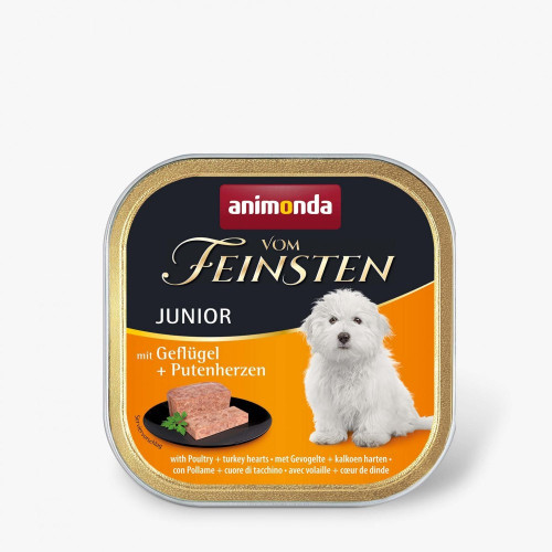 Корм влажный Vom Feinsten Junior with Poultry Turkey hearts для щенков с птицей и индюшиными сердцами 150 г