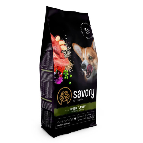 Корм сухой Savory All Breed Sterilised Rich in Fresh Turkey для стерилизованных собак всех пород со свежей индейкой 1 кг