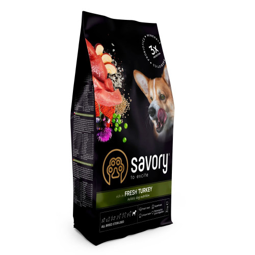 Корм сухой Savory All Breed Sterilised Rich in Fresh Turkey для стерилизованных собак всех пород со свежей индейкой 3 кг