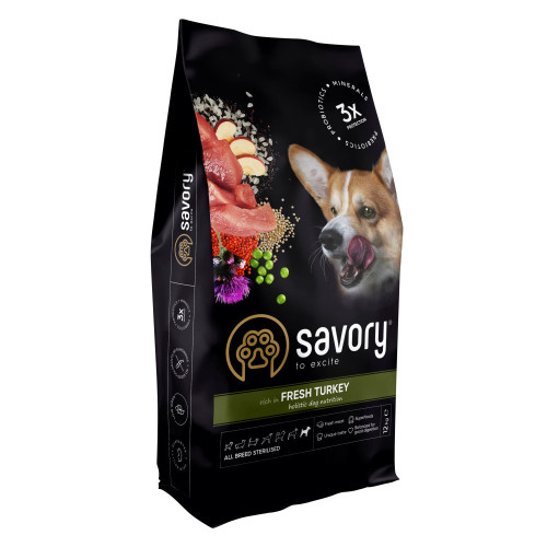 Корм сухой Savory All Breed Sterilised Rich in Fresh Turkey для стерилизованных собак всех пород со свежей индейкой...