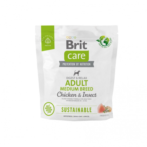 Корм сухий Brit Care Dog Sustainable Adult Medium Breed для дорослих собак середніх порід з куркою та комахами 1 кг