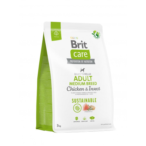 Корм сухий Brit Care Dog Sustainable Adult Medium Breed для дорослих собак середніх порід з куркою та комахами 3 кг