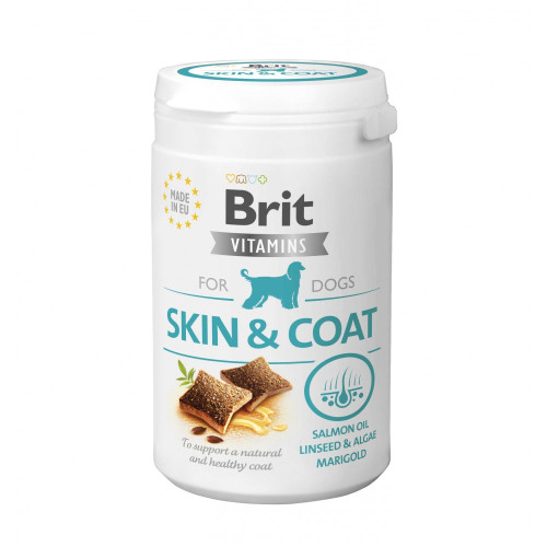 Витамины Brit Vitamins Skin and Coat для взрослых собак для здоровья кожи и шерсти с лососем 150 г