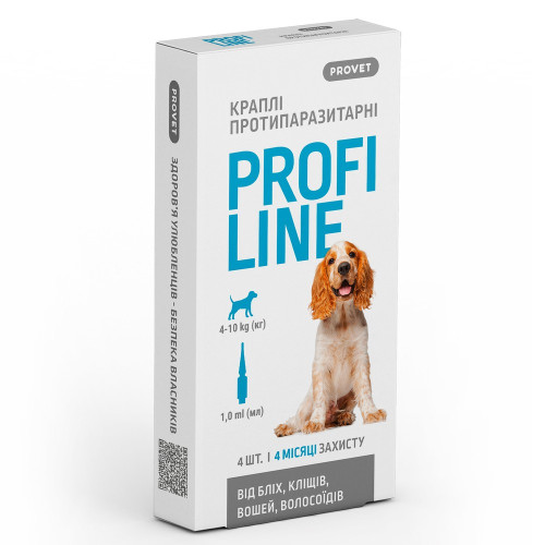Капли PROVET Profiline для собак 4-10 кг инсектоакарицид 4 піпетки по 1,0 мл