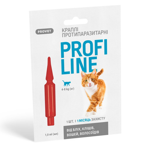 Капли PROVET Profiline для котов 4-8 кгинсектоакарицид 1 пипетка 1,0 мл